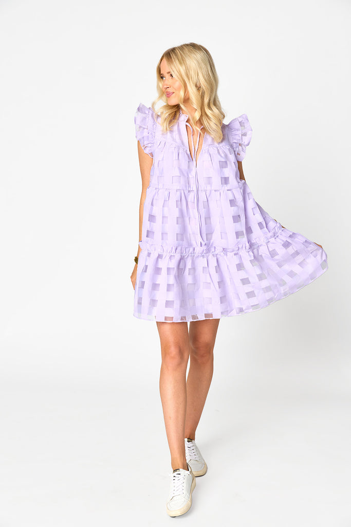 BuddyLove | Aubrey Ruffle Shoulder Short Dress | Lilac