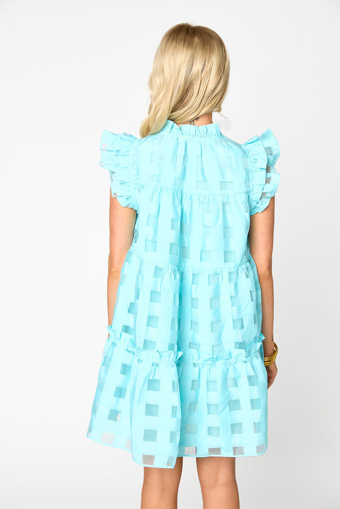 BuddyLove | Aubrey Ruffle Shoulder Short Dress | Sky