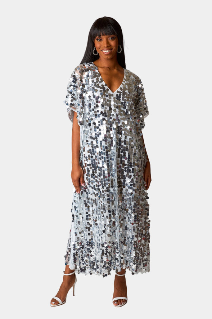 BuddyLove Atlas Sequin Caftan Maxi Dress - Overcast