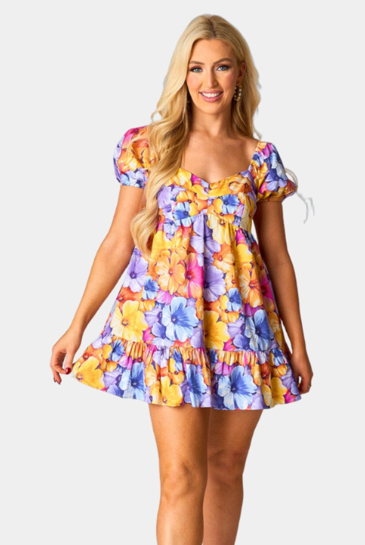 BuddyLove Diego Babydoll Mini Dress - Pansy