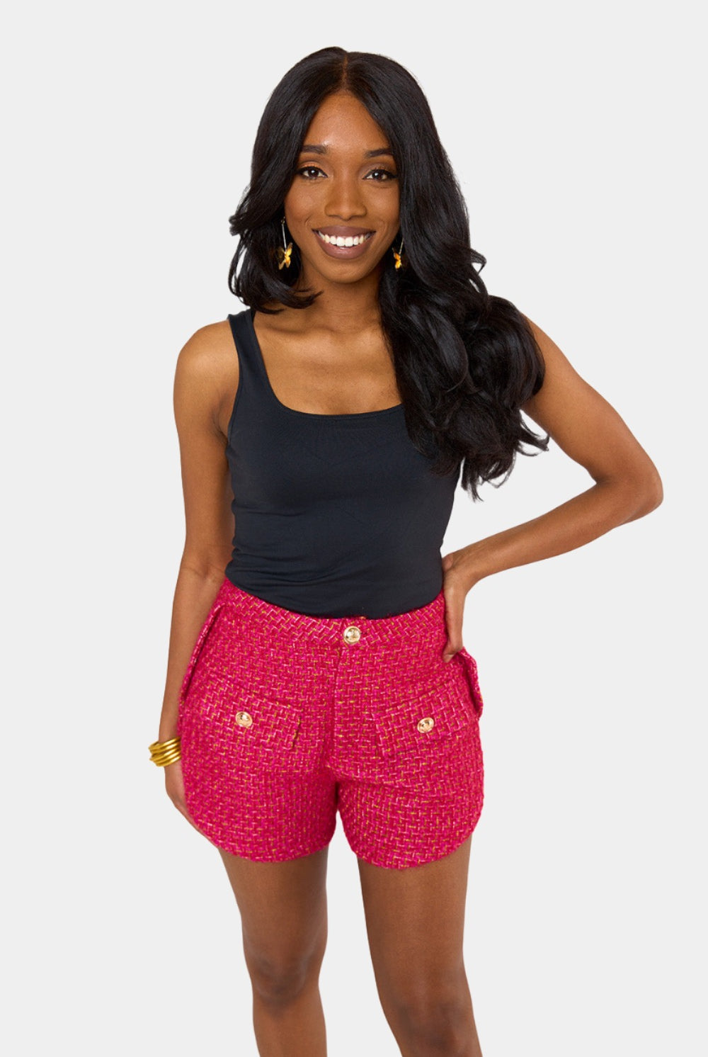 BuddyLove Mae Tweed High-Waisted Shorts - Strawberry Ice