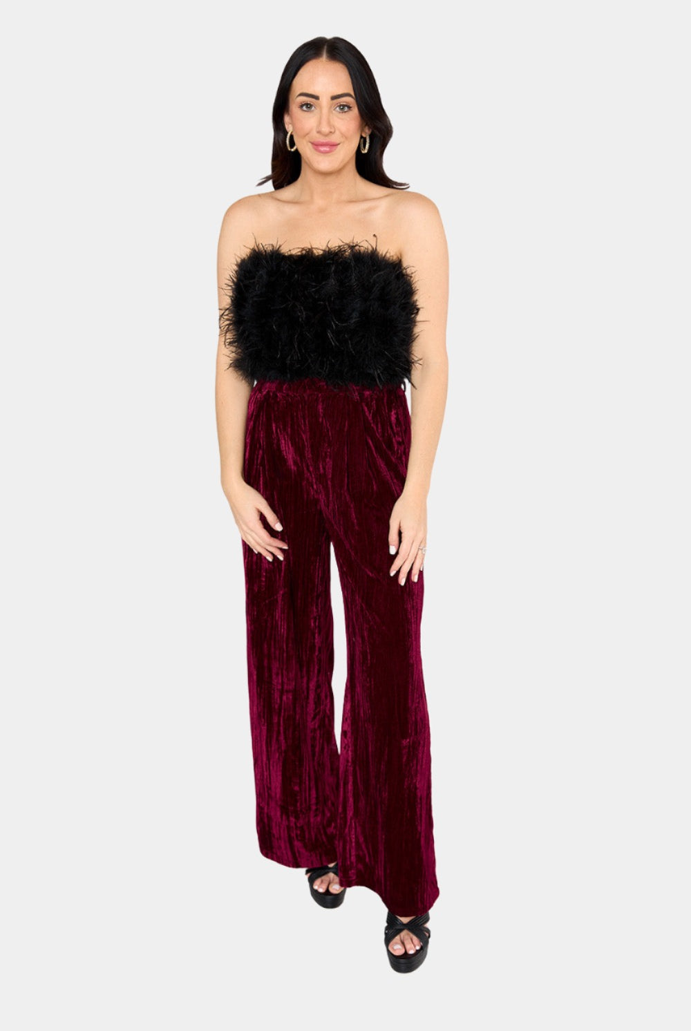 BuddyLove Sondra High-Waisted Velvet Pants - Cabernet