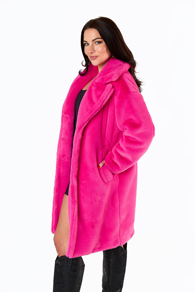 BuddyLove Zoey Oversized Faux Fur Coat - Hot Pink