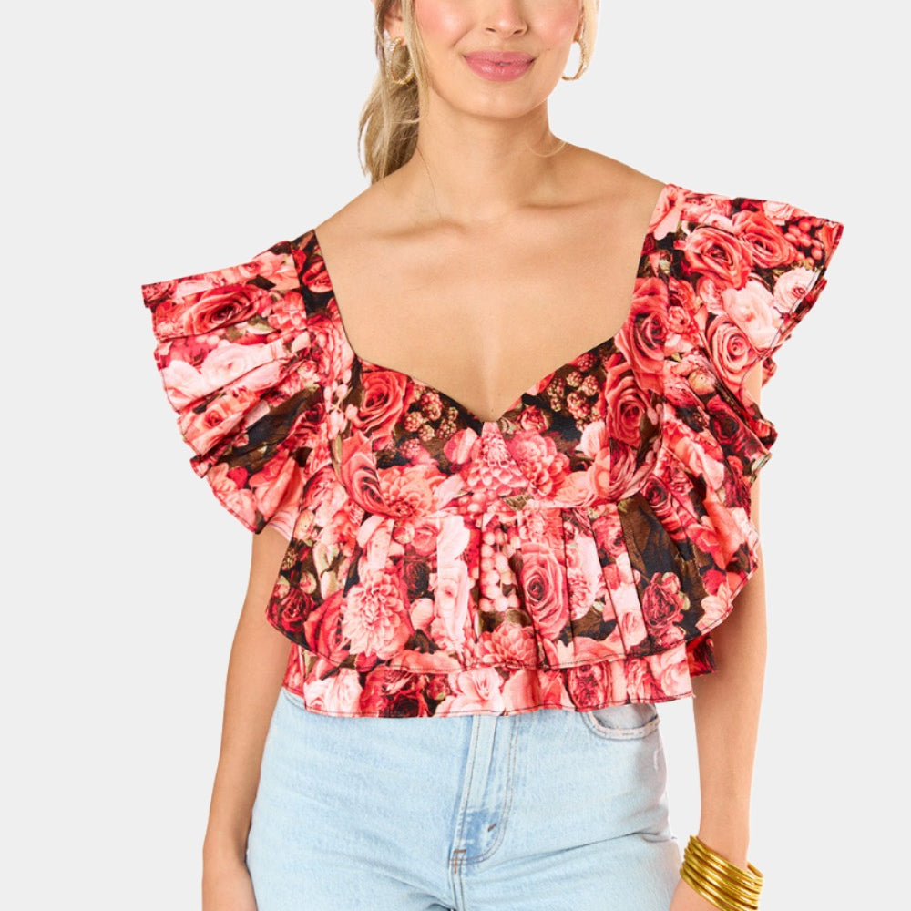 BuddyLove Madeline Ruffle Sleeve Bustier Top - Autumn Rose