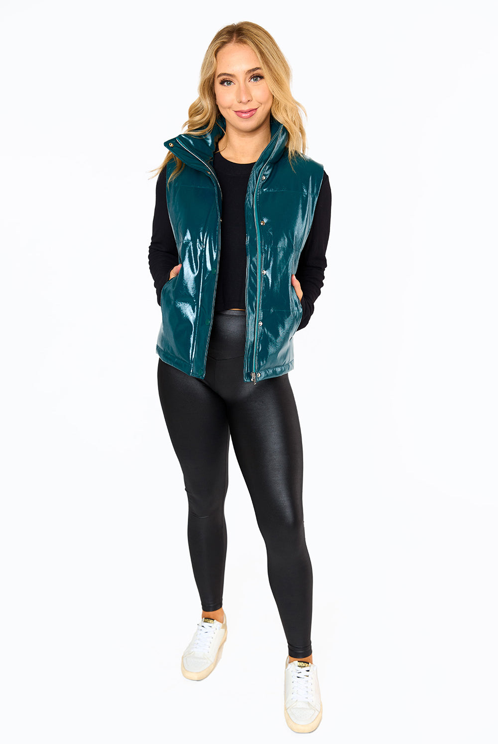 BuddyLove Helen Vegan Leather Puffer Vest - Jade