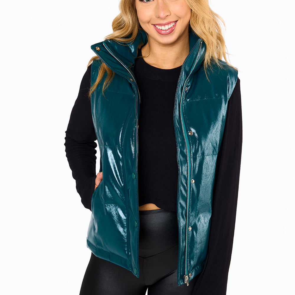BuddyLove Helen Vegan Leather Puffer Vest - Jade