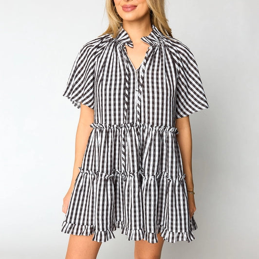 Lakin Swing Mini Dress - Black Check