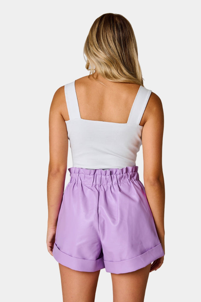 BuddyLove Peyton Paperbag Vegan Leather Shorts - Purple