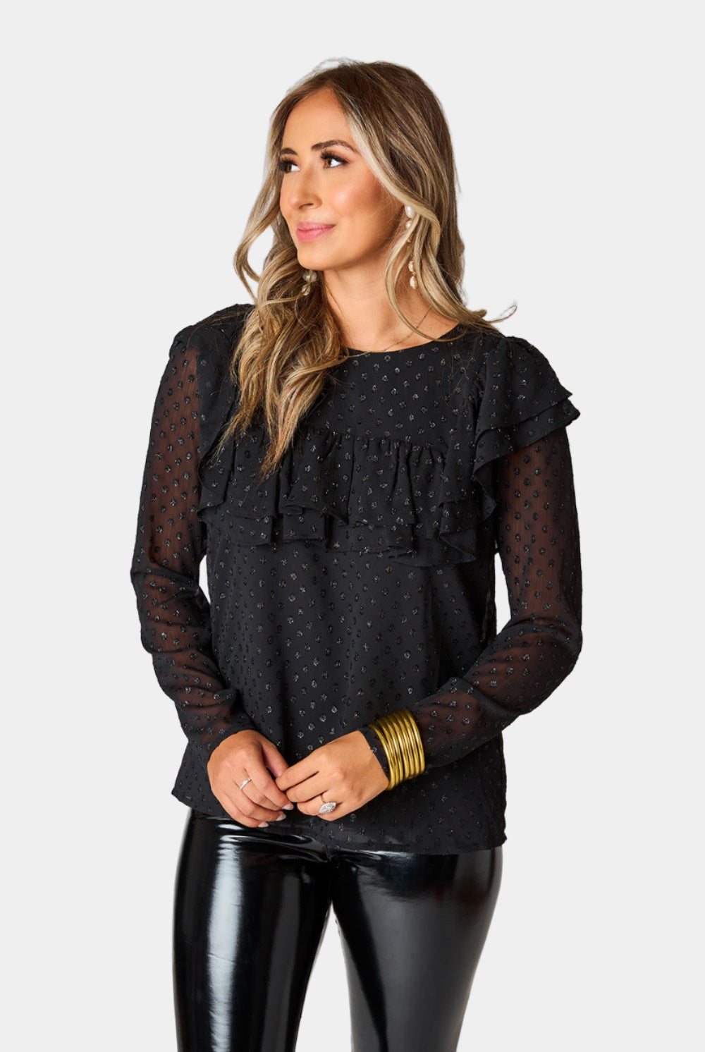 BuddyLove Prairie Ruffle Long Sleeve Top - Black Quartz