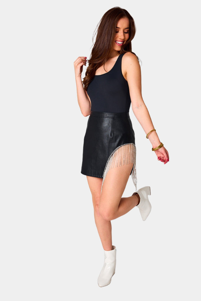 BuddyLove Show Girl Crystal Fringe Mini Skirt - Black