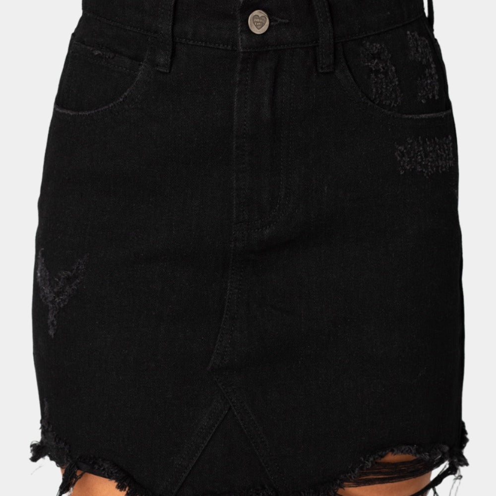 BuddyLove Sharon Distressed Mini Skirt - Black,24 / Black / Solids