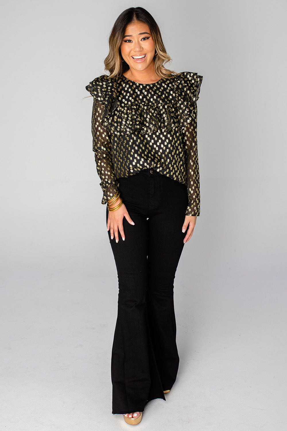 BuddyLove Prairie Ruffle Long Sleeve Top - Coins