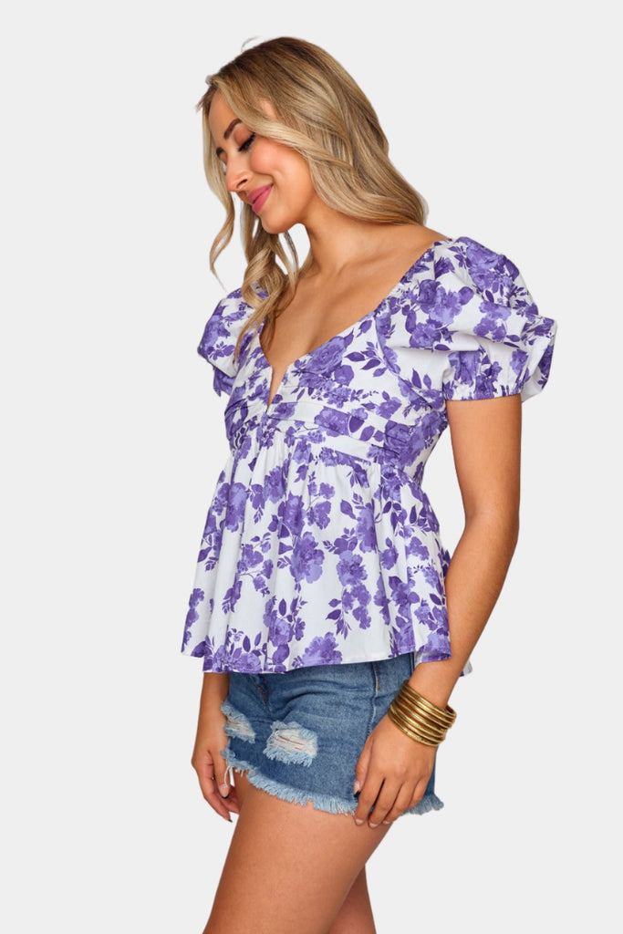 BuddyLove Houston Puff Sleeve Top - Purple Floral