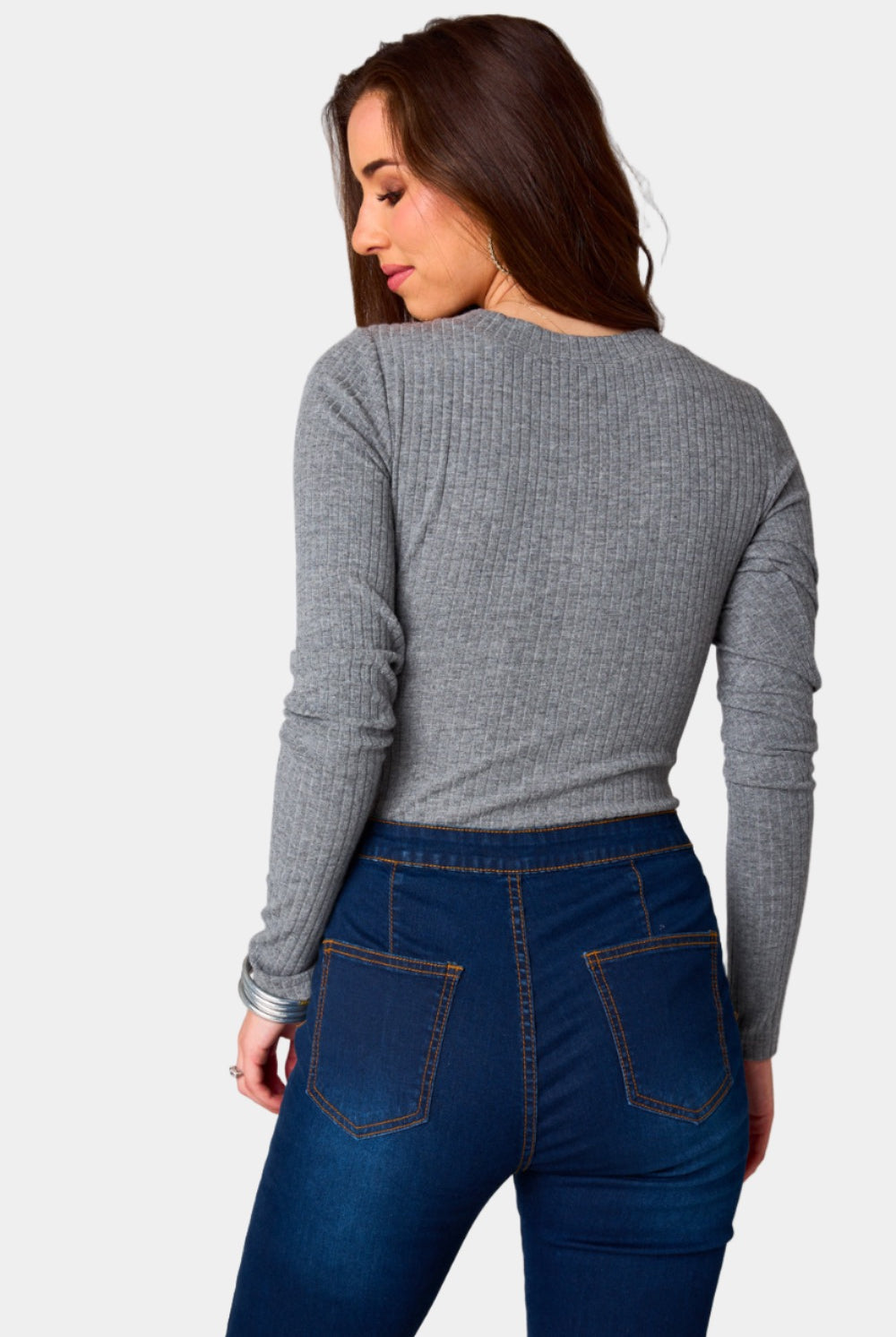 BuddyLove Holly Long Sleeve Button Up Bodysuit - Grey