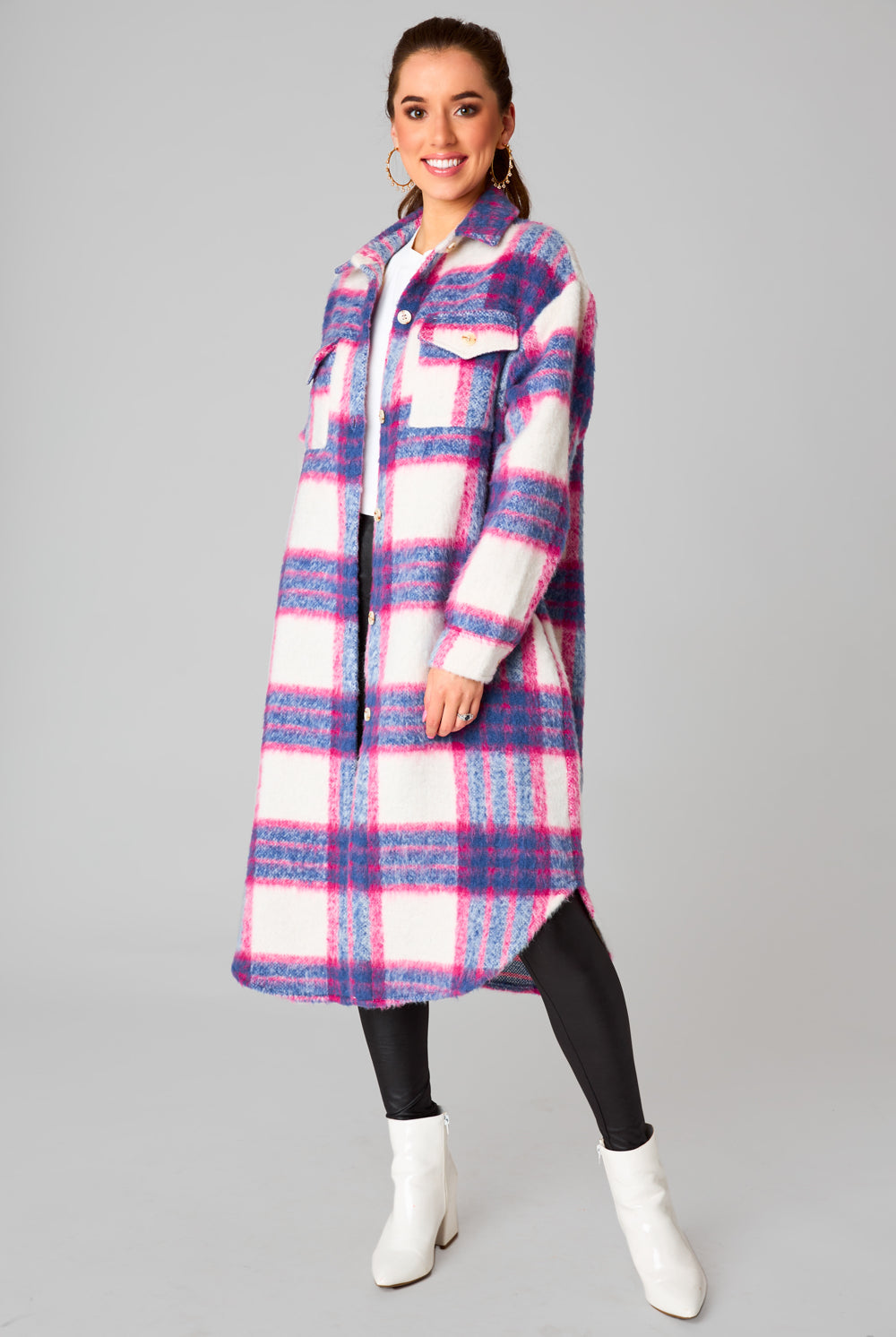 BuddyLove Rocky Long Plaid Shacket - Boysenberry