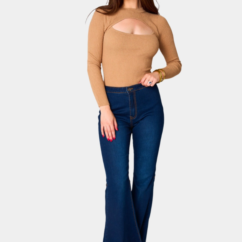 BuddyLove Nadia Long Sleeve Cutout Bodysuit - Natural