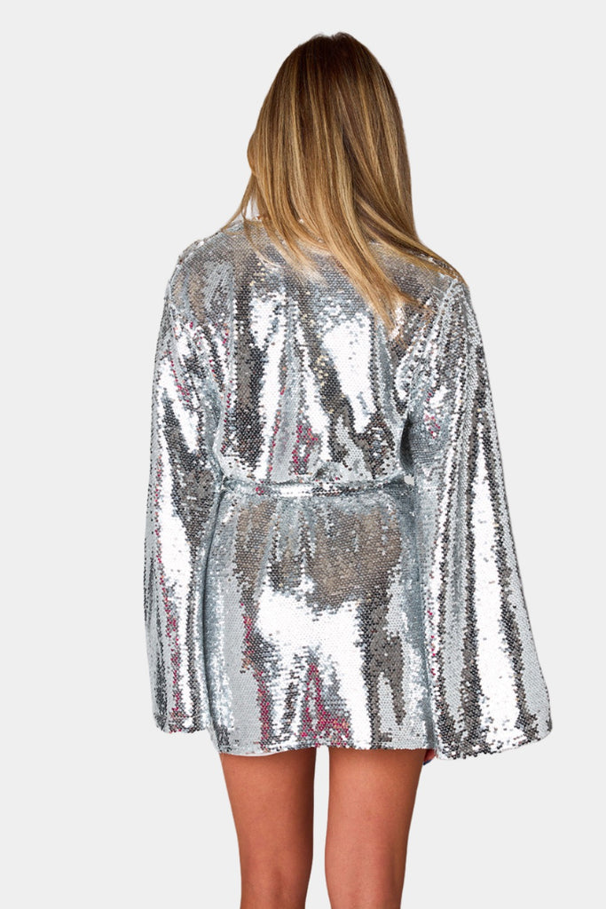BuddyLove Lynlee Sequin Wrap Dress - Silver