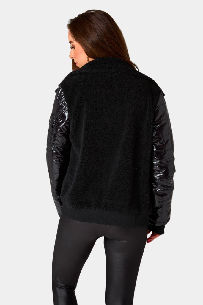 BuddyLove Brody Sherpa Jacket with Patent Sleeves -Black