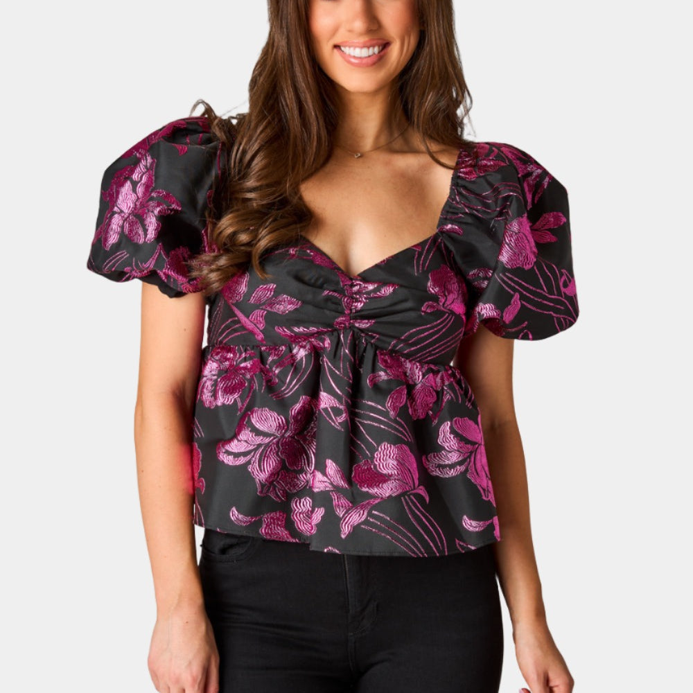 BuddyLove Blakely Peplum Short Sleeve Top - Raspberry Fizz