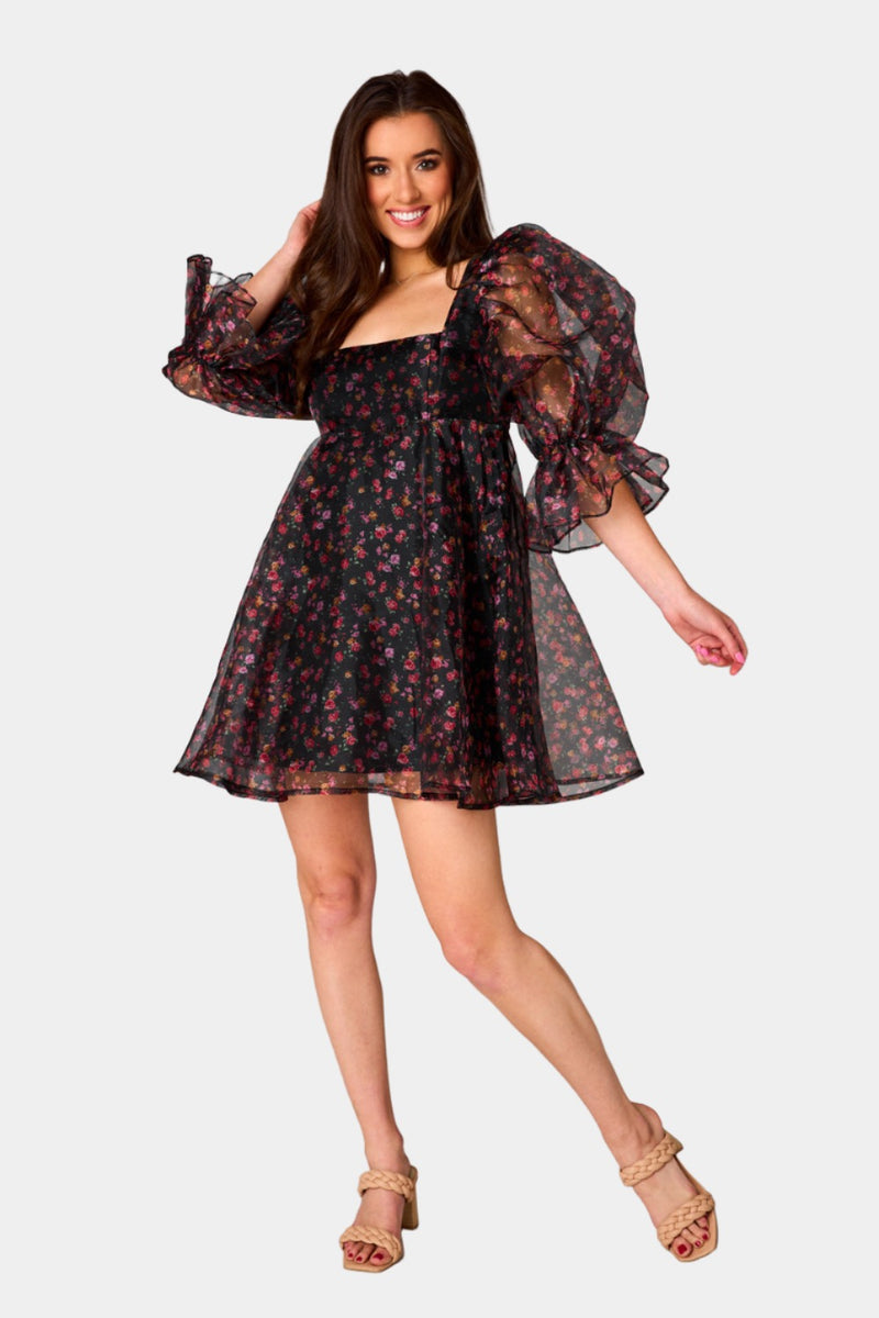 Sofie Floral Flutter Sleeve Babydoll Mini Dress • Shop American