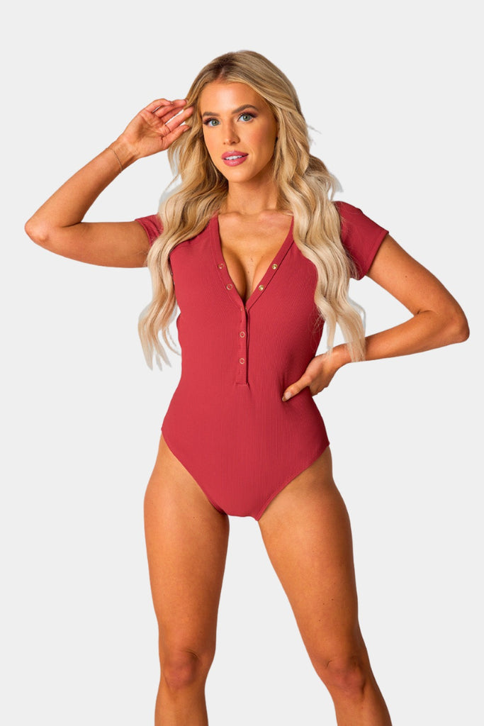 BuddyLove Mona Short Sleeve One-Piece Swimsuit - Rust
