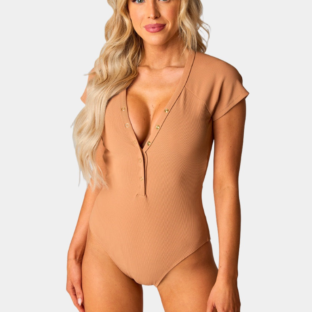 BuddyLove Mona Short Sleeve One-Piece Swimsuit - Sand
