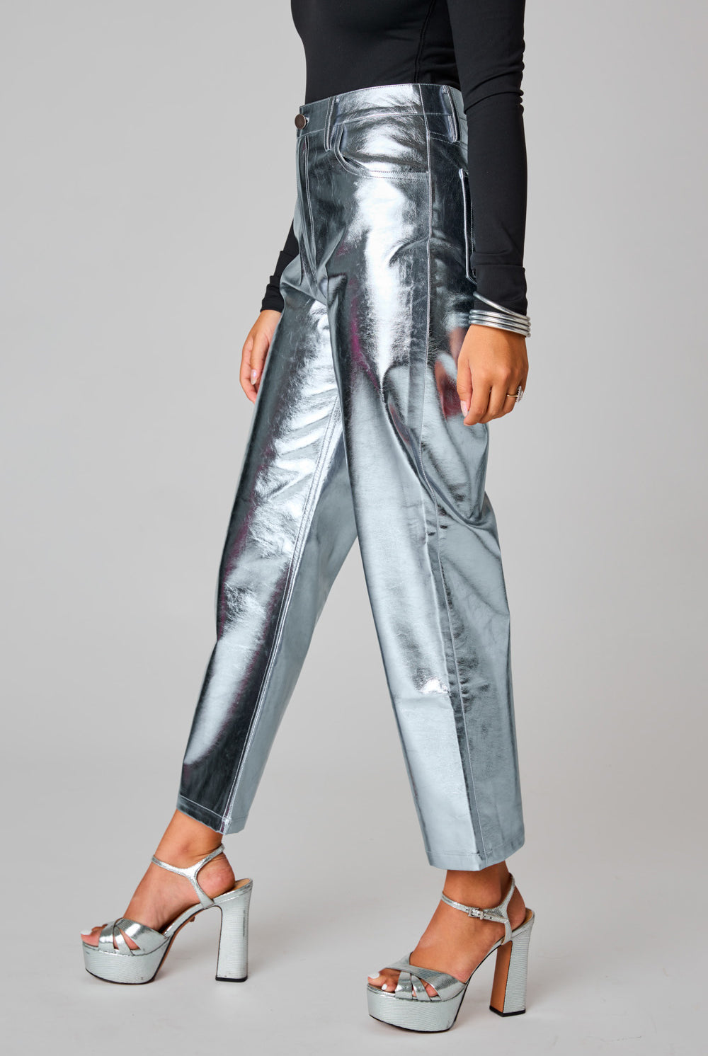 BuddyLove Travolta High-Rise Metallic Pants - Silver