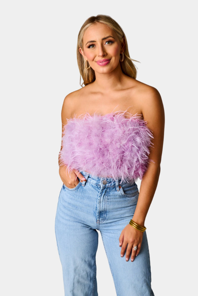 BuddyLove Fancy Strapless Feather Crop Top - Lavender