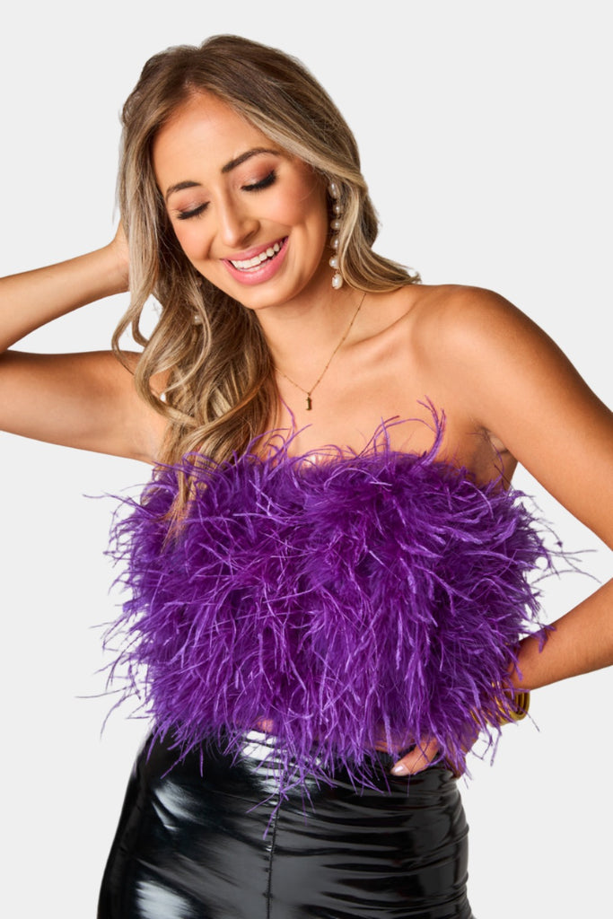 BuddyLove Fancy Strapless Feather Crop Top - Purple 