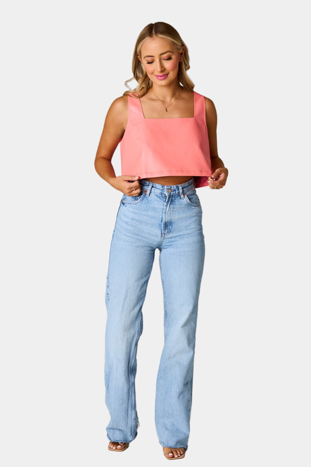 BuddyLove Manning Vegan Leather Cropped Tank Top - Coral