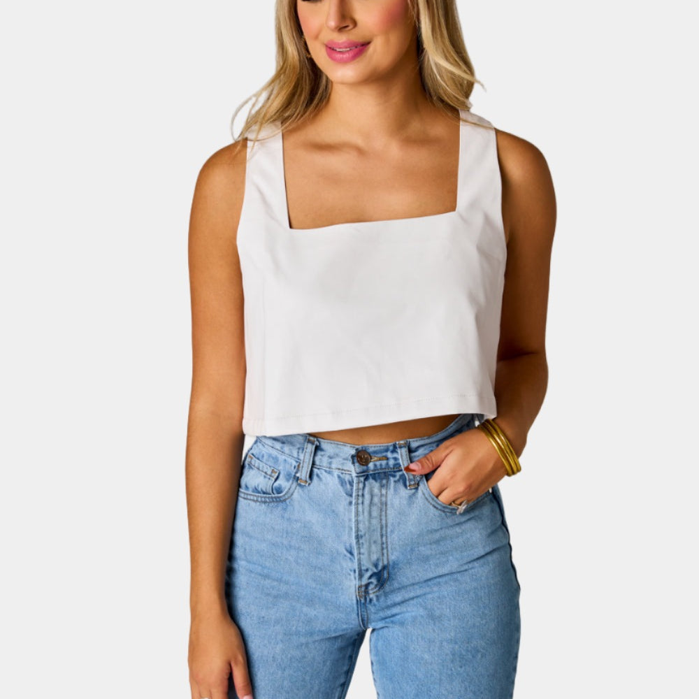 BuddyLove Manning Vegan Leather Cropped Tank Top - Powder