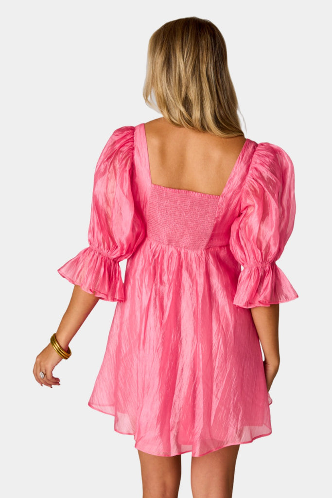 BuddyLove Betsy Puff Sleeve Babydoll Dress - Pink