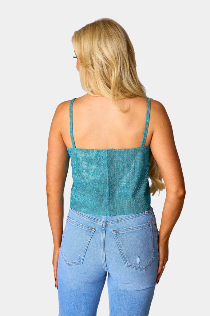 BuddyLove Girly Girl Rhinestone Crop Top - Turquoise