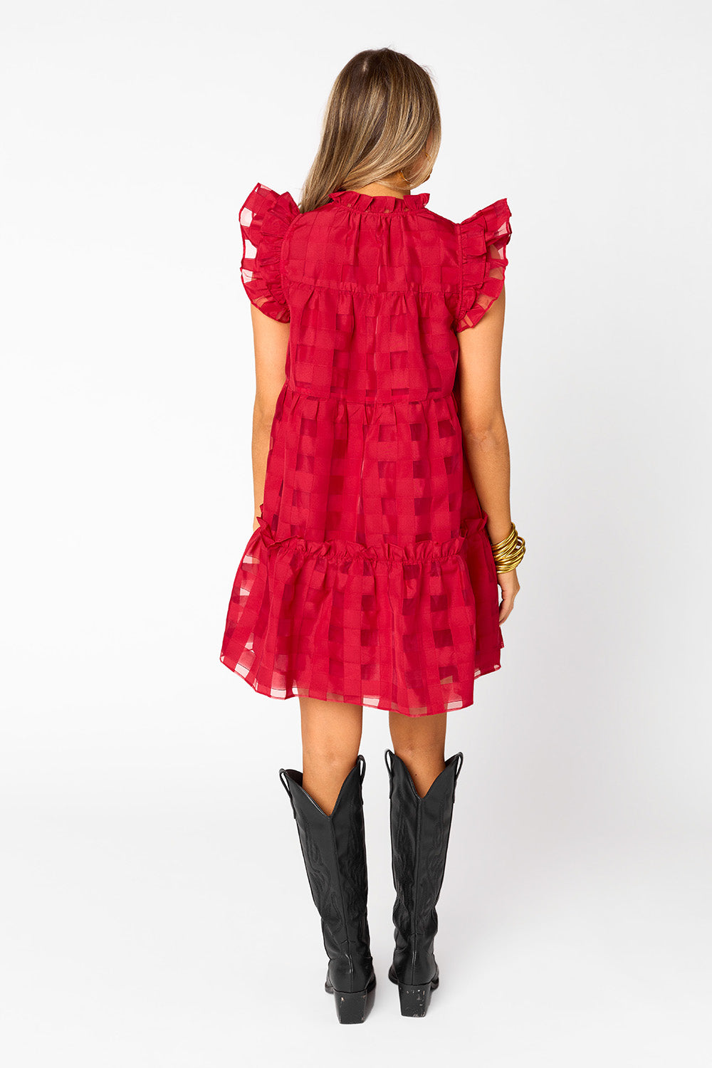 BuddyLove Aubrey Ruffle Shoulder Short Dress in Ruby Ruby S