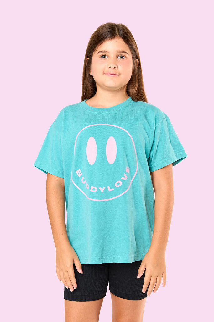 BuddyLove Happy Face Youth Graphic Tee - Seafoam