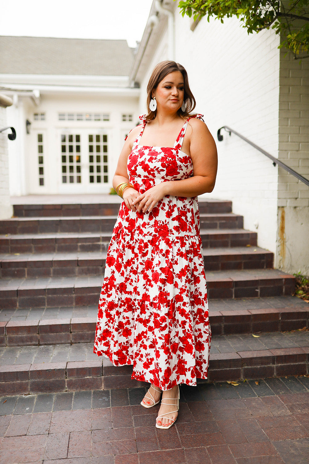 BuddyLove Arlene Tie-Shoulder Maxi Dress - Scarlet Flower - Xs / Red / Florals