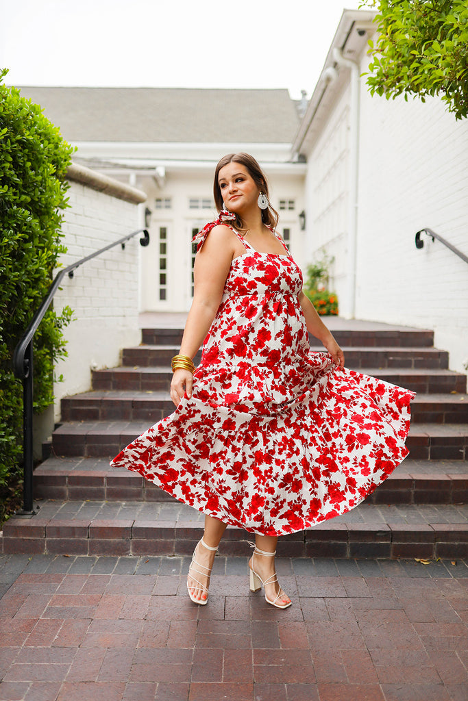 BuddyLove Arlene Tie-Shoulder Maxi Dress - Scarlet Flower