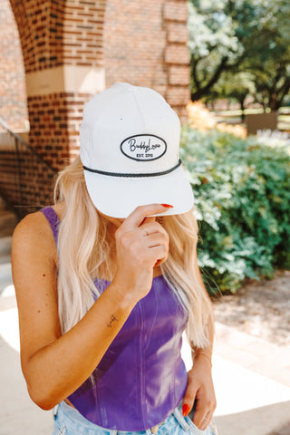 White Hat with BuddyLove Patch Trucker Hat (PRE-ORDER)