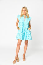 BuddyLove | Aubrey Ruffle Shoulder Short Dress | Sky