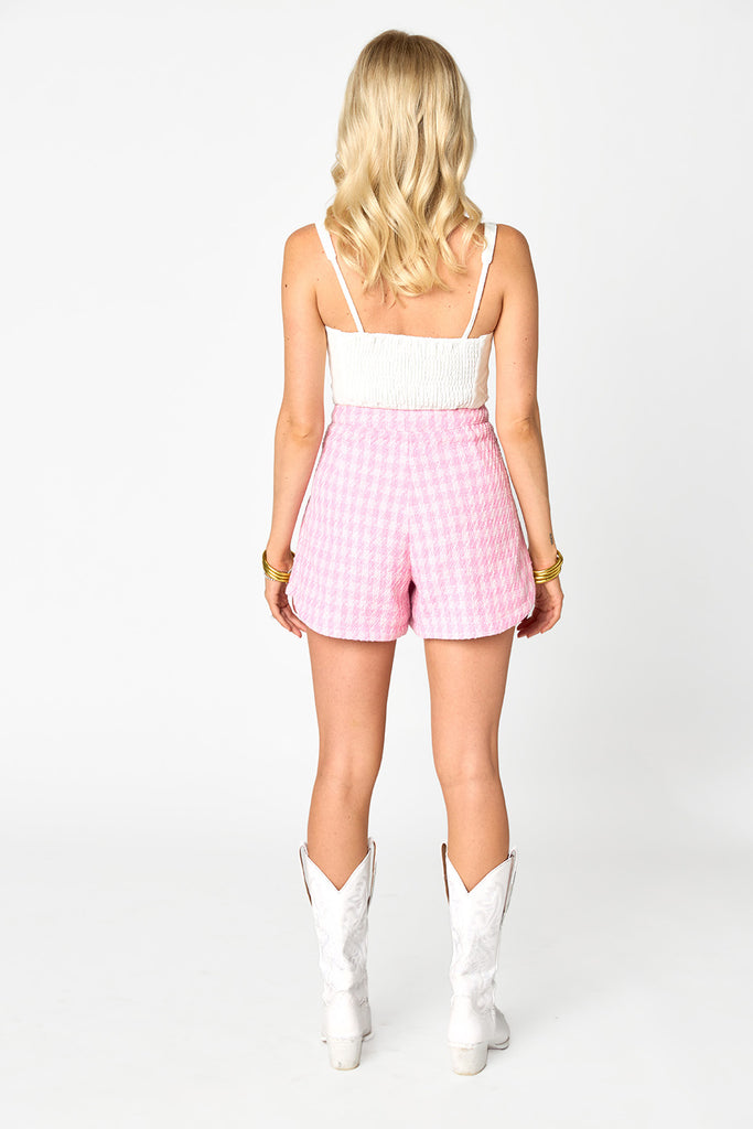 BuddyLove Mae Tweed High-Waisted Shorts - Pale Pink