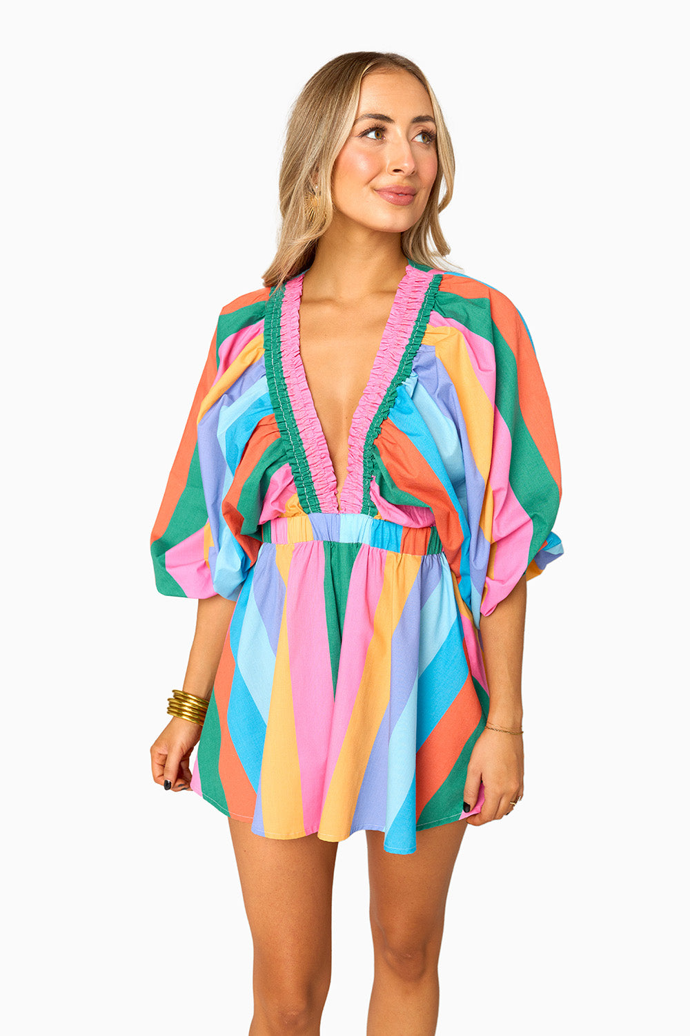 BuddyLove | Palm Beach Plunge Neck Romper | Jelly Beans