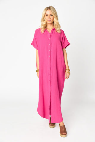 Carmen Cover Up Maxi Dress - Hot Pink