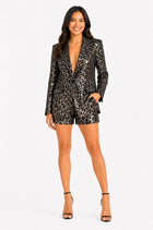 Chic Blazer Short Set - Silver Leopard