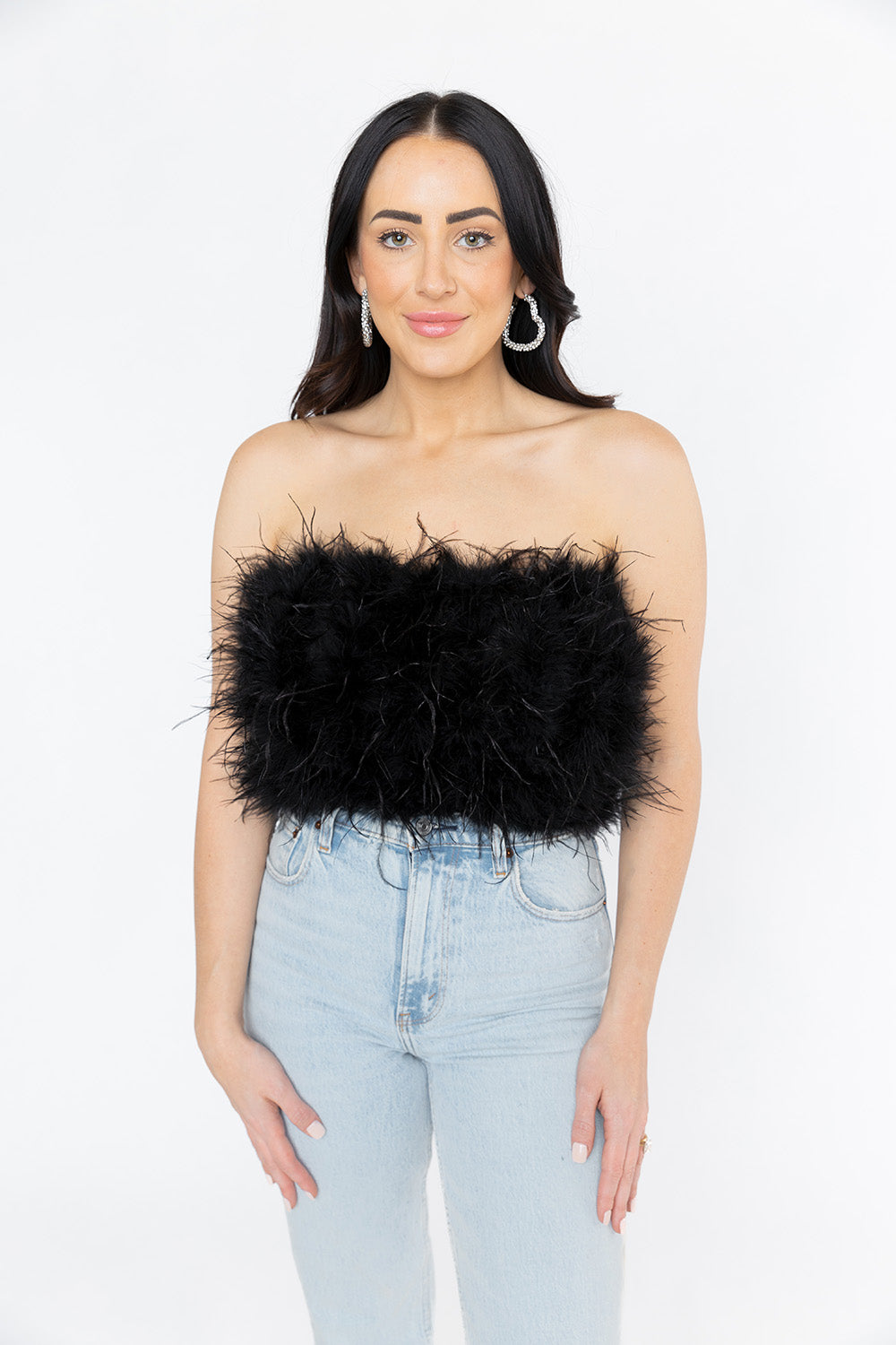 Flair for the Fabulous Black Feather Cropped Tube Top
