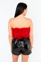 BuddyLove Fancy Strapless Feather Crop Top - Crimson