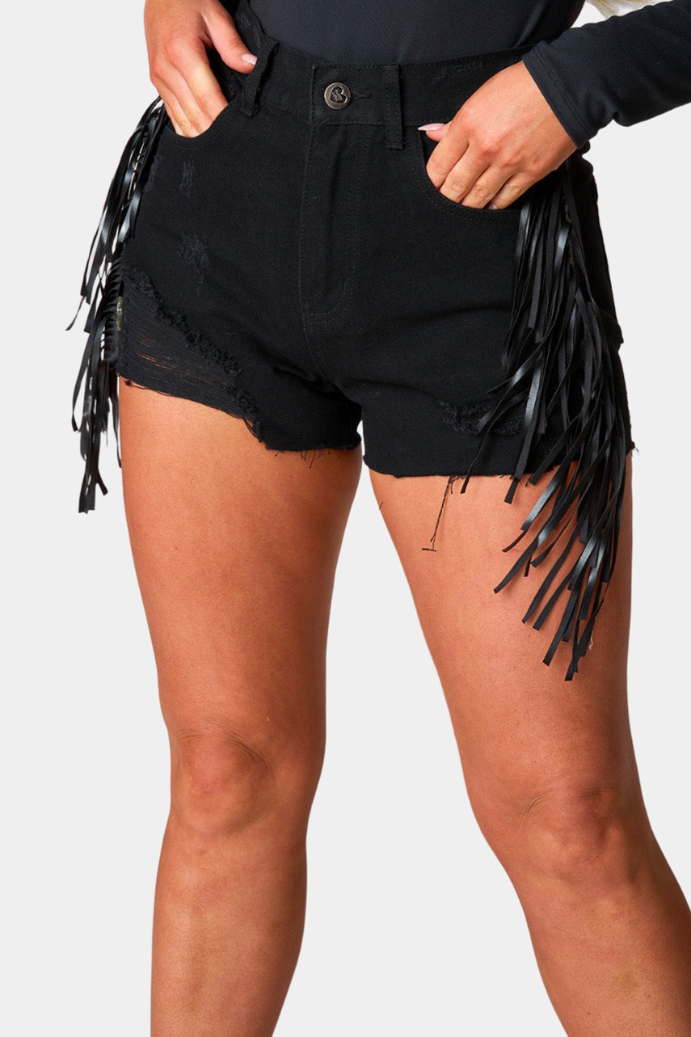 BuddyLove Lacey Distressed Denim Shorts Black – BuddyLove