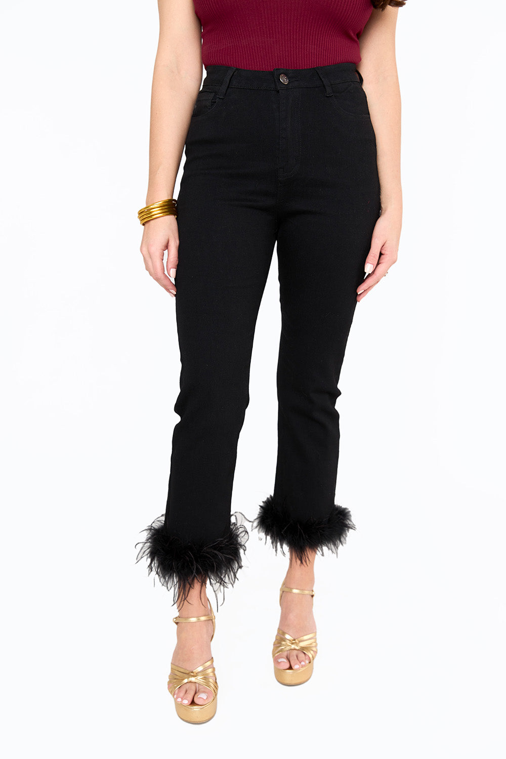 Women's Tall Feather Trim Flare Jeans