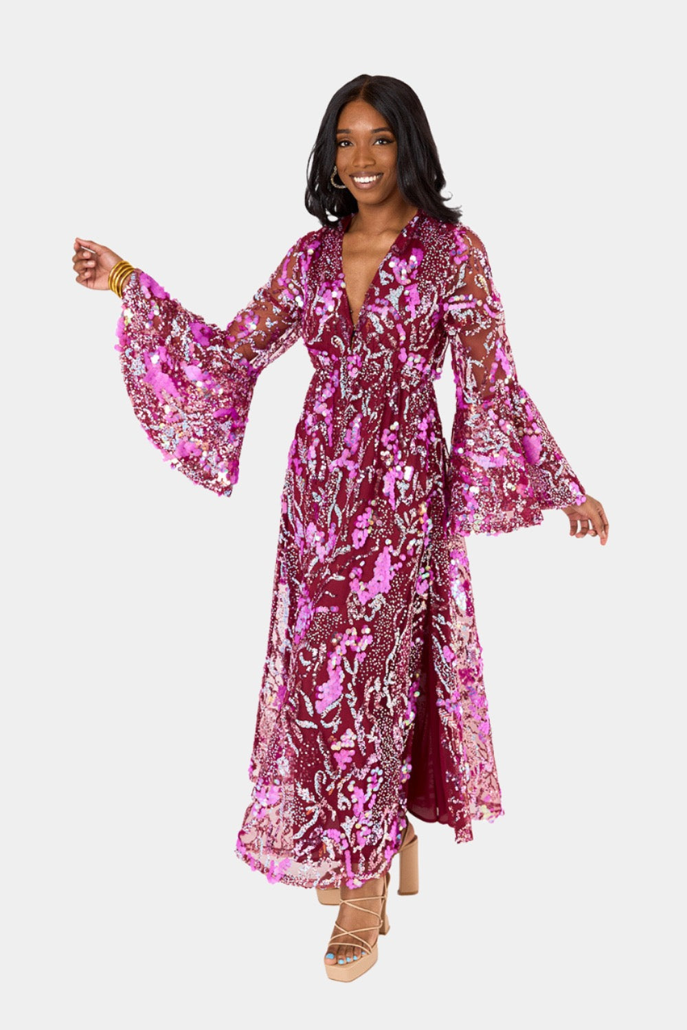 BuddyLove Colette Long Sleeve Maxi Dress - Vino