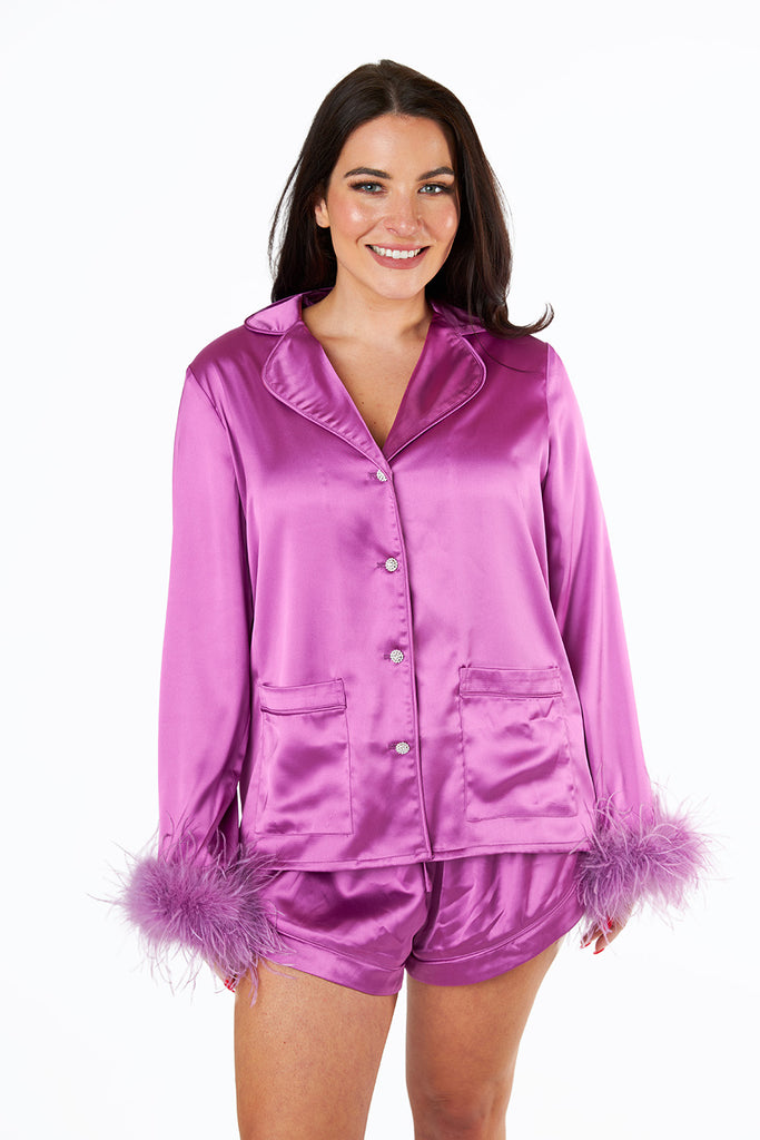 BuddyLove Prescott Feather Trim Pajama Set - Purple