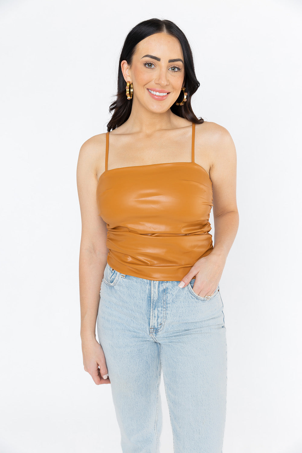 CRUSHED LEATHER SLEEVELESS TOP